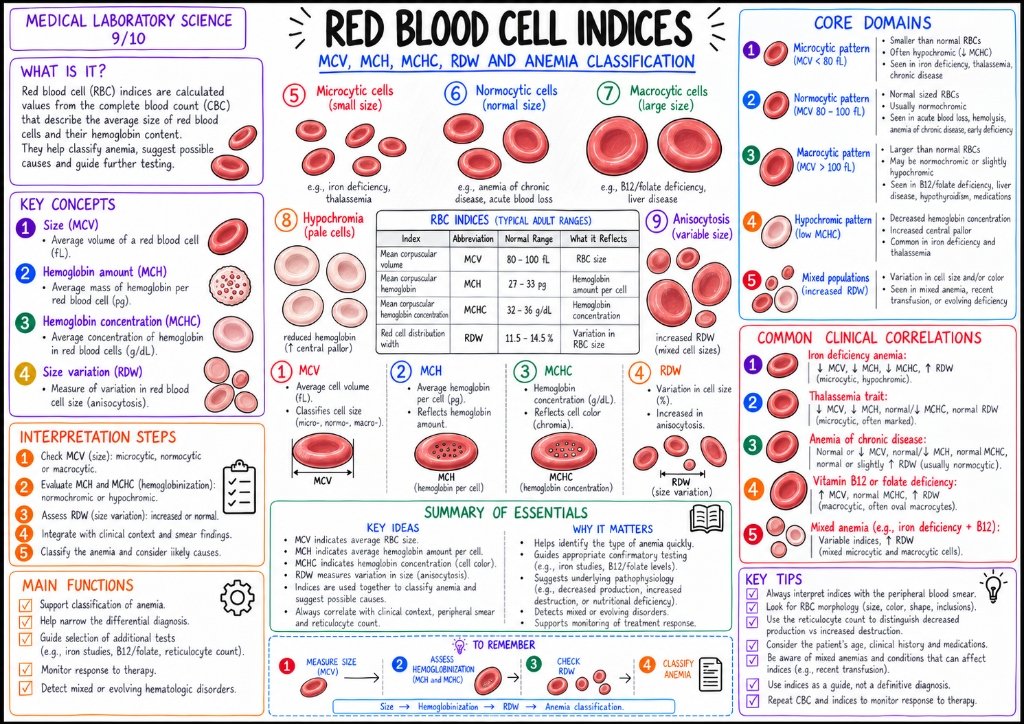 Red Blood Cell Indices: MCV, MCH, MCHC, RDW and Anemia Classification
