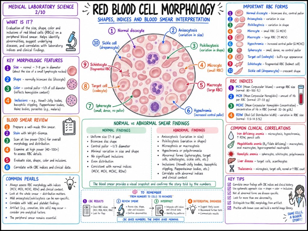 Red Blood Cell Morphology: Shapes, Indices and Blood Smear Interpretation